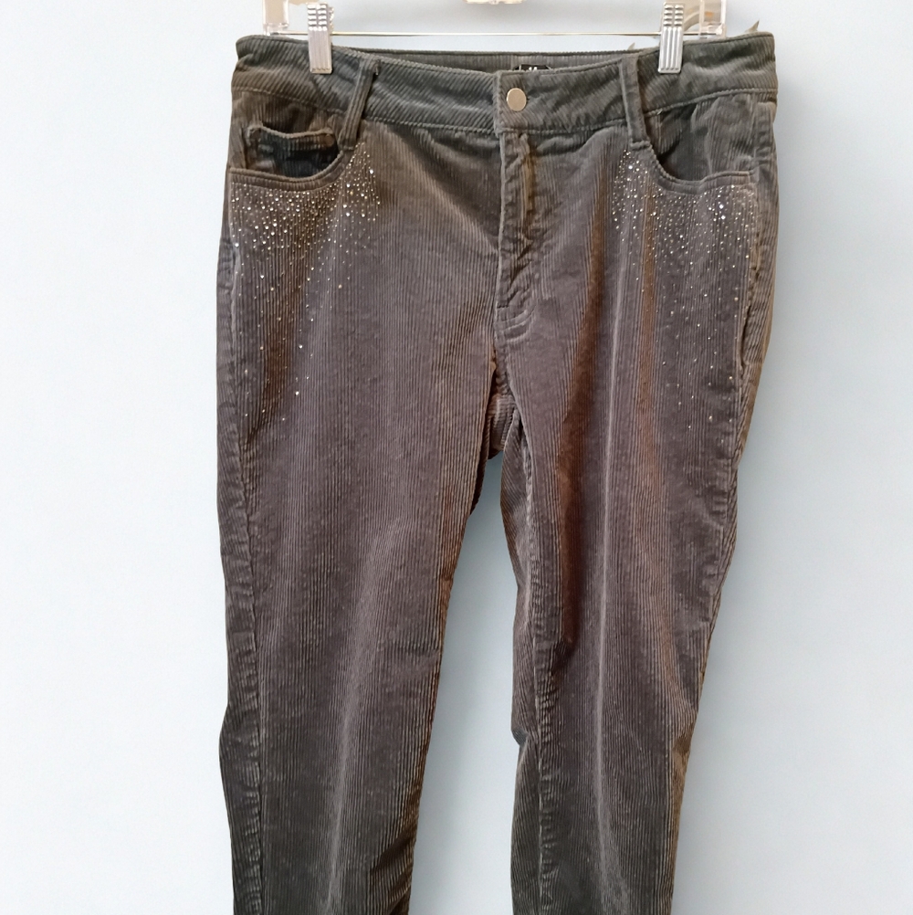 Picadilly Gray Embellished Courdouy Pants Women's Size 14